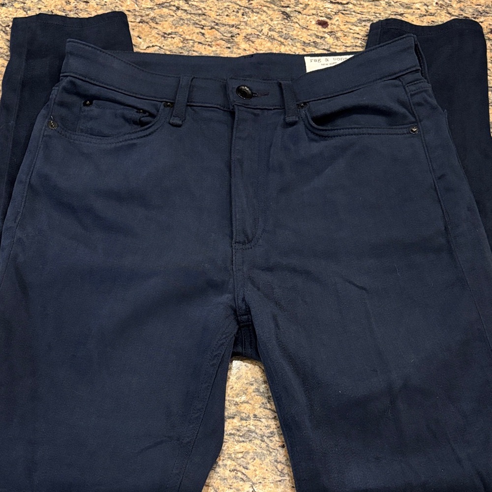 Rag & Bone Nina High Rise Ankle Skinny Velvet Pants Navy Size 27